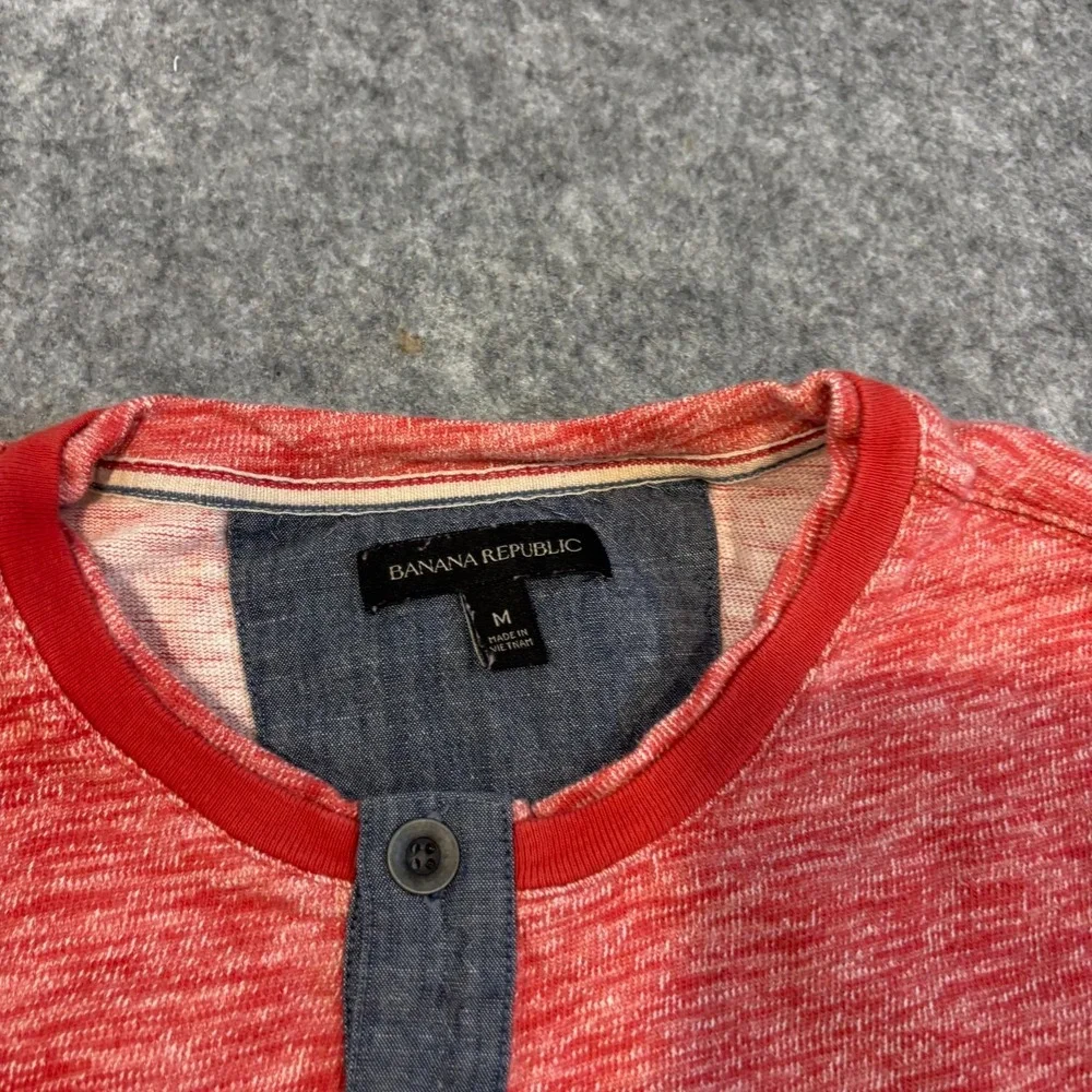 Banana Republic Marled Men's Henley Long Sleeve Shirt Red Cotton Size M